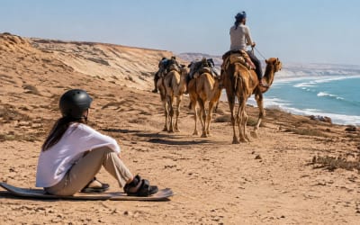 סנדבורדינג, גמלים וארוחה ליד טגזוט - הדמיה להמחשת סוג החוויה